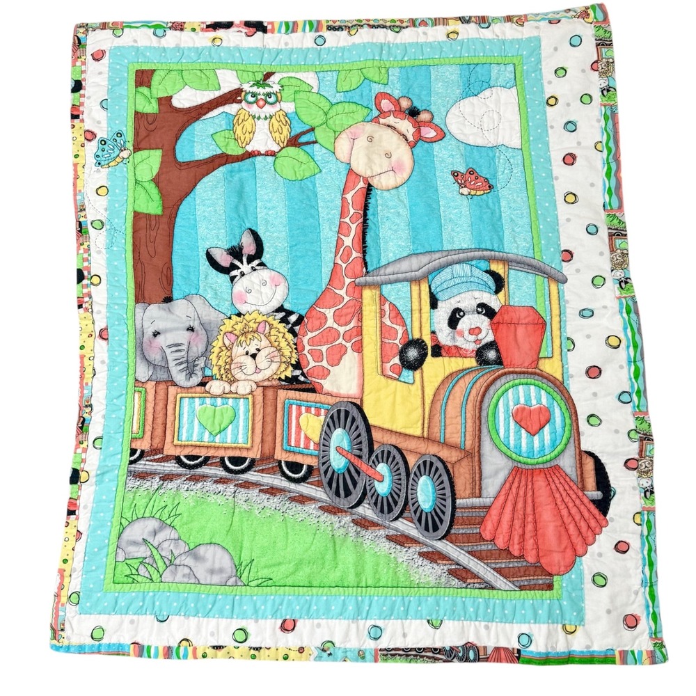 Handmade‎ Baby Quilt Bazooples Choo Choo Train Coordinate Pattern Nursery Unisex